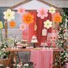 9Pcs/Set Floral Pom Poms Wall Hanging Banner Pink Paper Fans  Birthday Baby Wedding Party Decoration