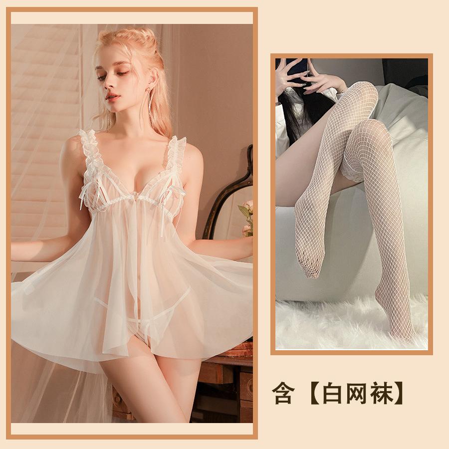 Сексуальное нижнее белье сексуальная пижама женская соблазнительная грудь разрезная сетка полые подтяжки перспектива ночная рубашка костюм женский