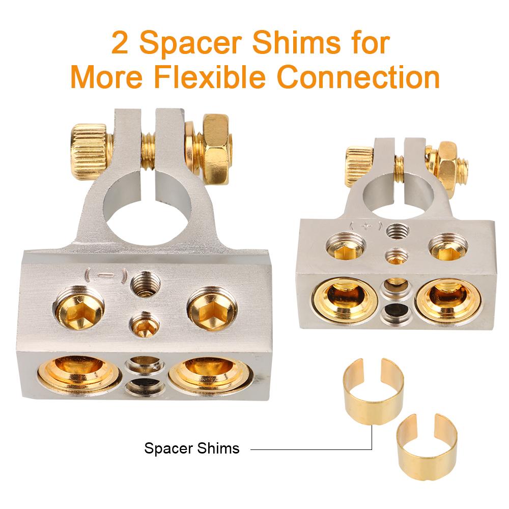 С 2 прозрачными крышками, прокладками, клеммами для автомобильного аккумулятора, 2 шт., калибр 0/2/4/8/10, автомобильные аксессуары, положительный и отрицательный полюса