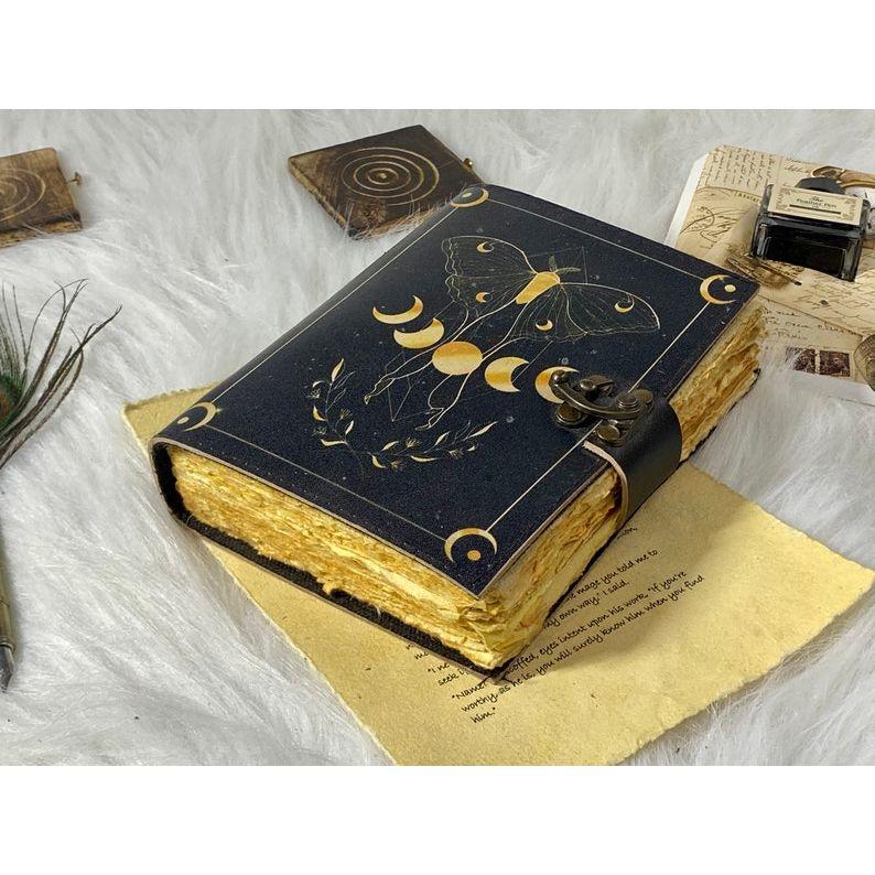 Blank Spell Book of Shadows Handmade Vintage Leather Journal Junk Journal Luma Moth Journal Spell Book Leather Gifts for Men and Women