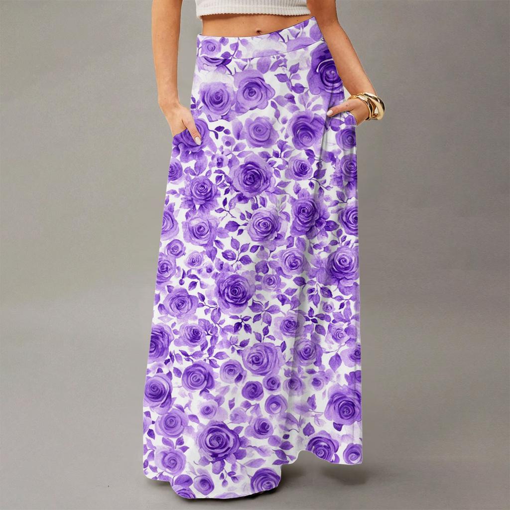 Женская повседневная складная юбка макси с цветочным принтом, высокой талией и карманом, с драпировкой