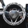 1Pc Auto Fluffy Winter Universal Leopard Print Gray Interior Accessories Car Steering Wheel Cover