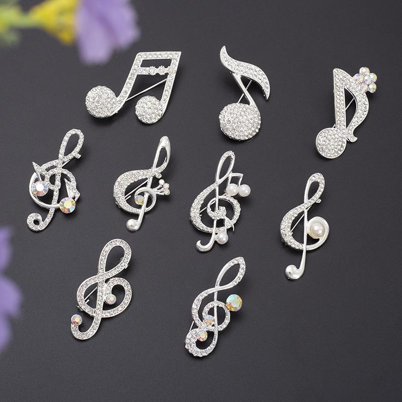 Мода Креативная Музыкальная Нота Корсаж Легкая Роскошь Брошь Булавка Полный Страз Аксессуары для Одежды Для Женщин Костюм Блестящие Ювелирные Изделия