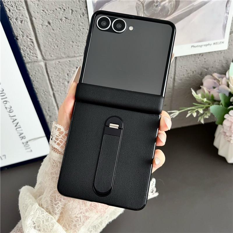 Luxury Vegan Leather Stand Case for Samsung Galaxy Flip 8 Shockproof With Tempered Glass Screen Protector Hinge Protection Cover