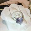 Huitan Luxury Big Heart CZ Pendant Necklace for Women Simple Versatile Party Gift Daily Wear Statement Jewelry