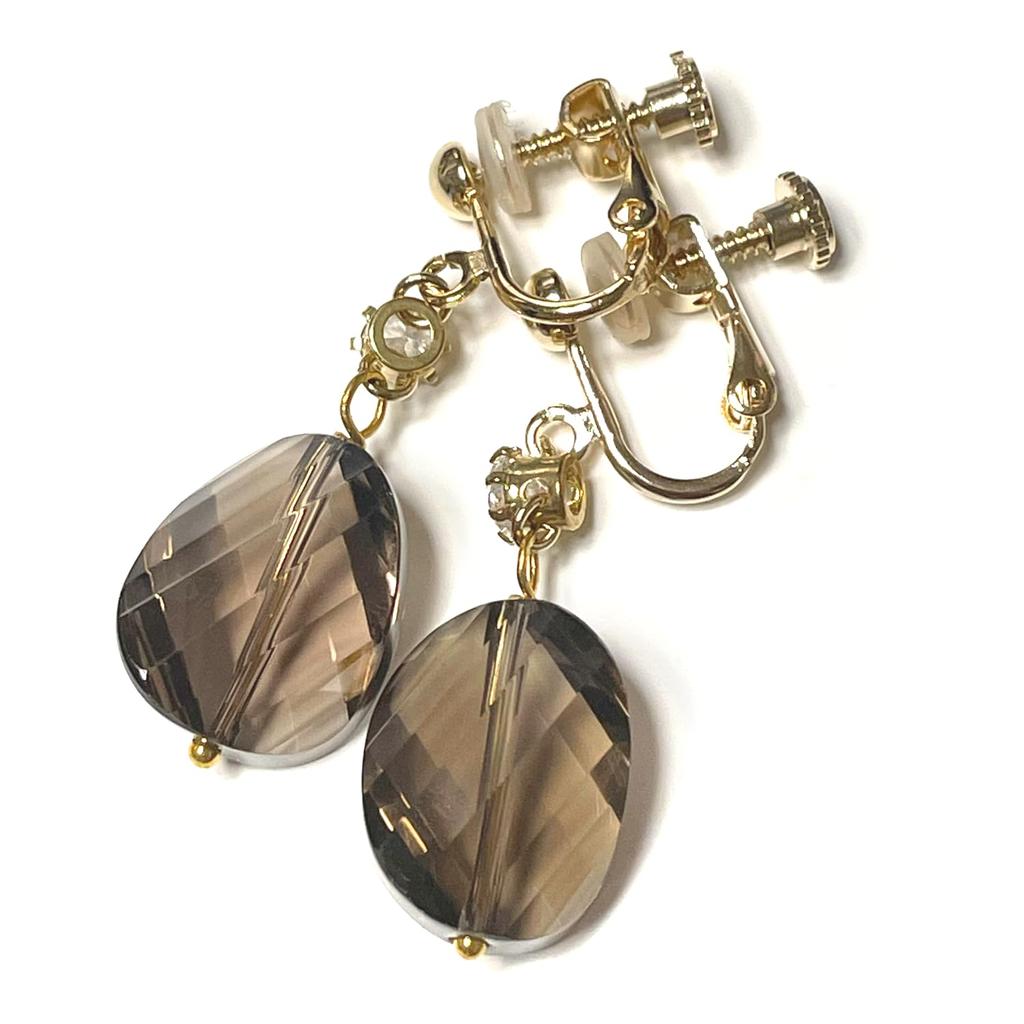 Smoky Quartz Twist Cut Oval Cubic Zirconia Earrings with Silicone Natural Power A1128 [Cherry] Cover, Stone, Stone,