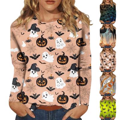 Женский модный повседневный топ с длинным рукавом в полоску на Хэллоуин и круглым вырезом с принтом