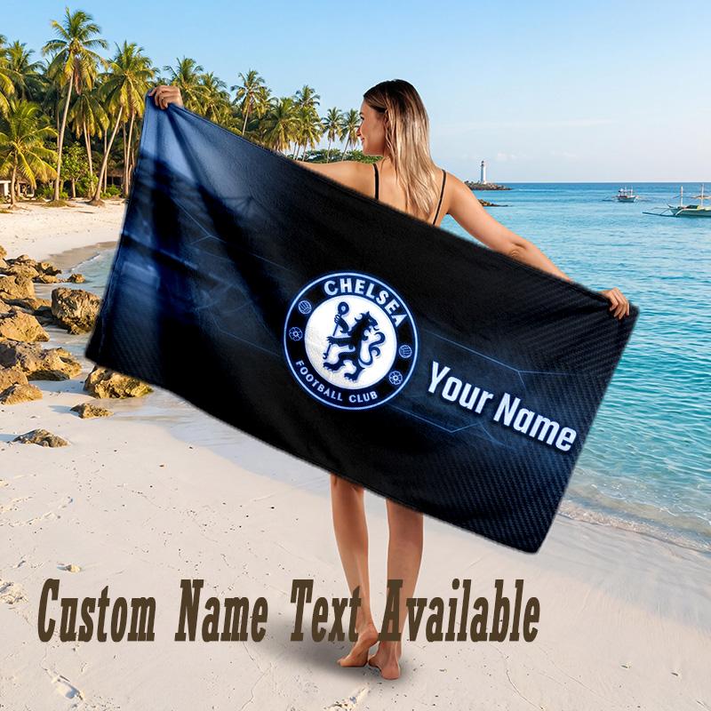 Chelsea FC Design Beach Towel Custom Text Large Towel for Beach Vacation