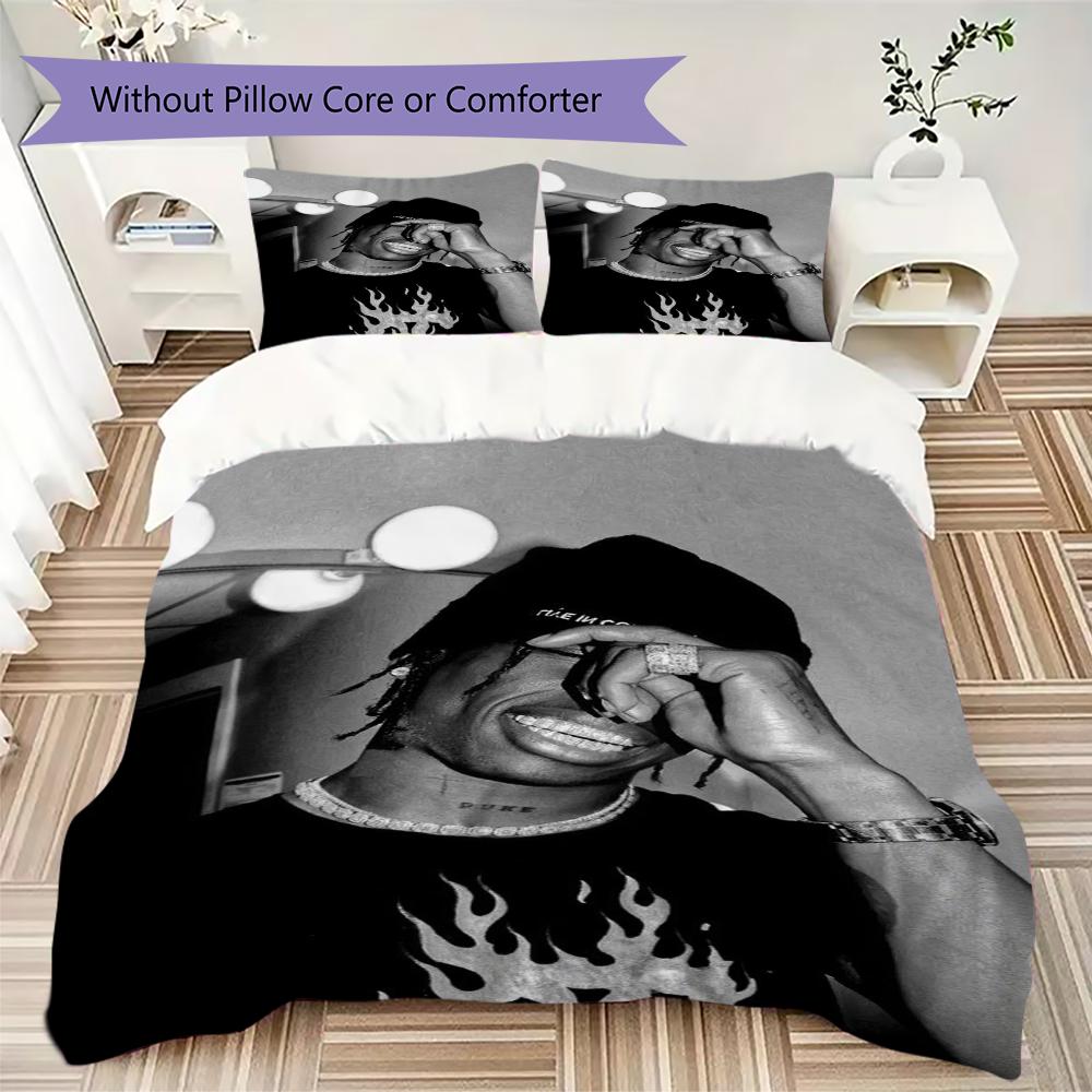 Travis Scott Pattern Bedding uilt Set uilt Cover Pillowcase Home Decoration Birthday Gift (1 * duvet cover + 2 * pillowcase without core)