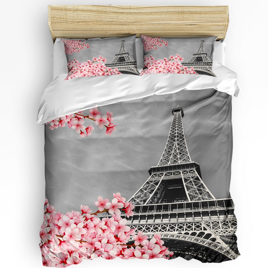 Комплект постельного белья в японском стиле с изображением сакуры и розовых цветов из 3 предметов для двуспальной кровати, домашний текстиль, пододеяльник, наволочка