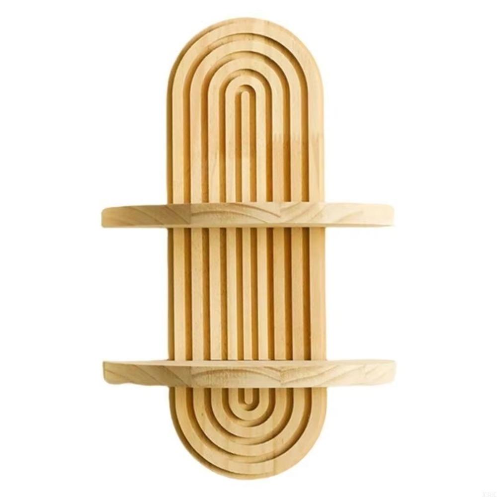 Oval Threaded Arched Floating Shelf Natural Artistic Wooden Stand Boho Style Rack  Plant Decorative