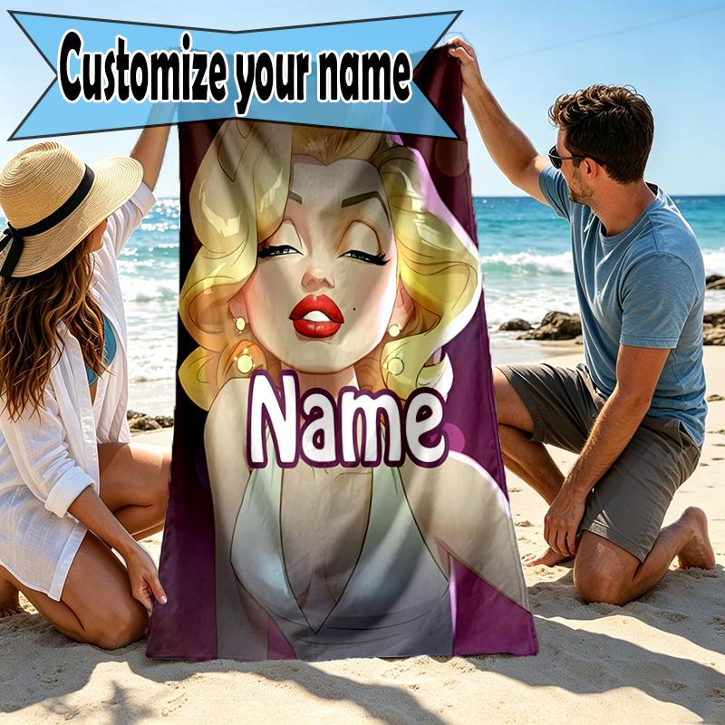 Custom Name Personalized Marilyn Monroe Print Beach Towel, for Trip Camping Beach Party Home Decor, Birthday Gift for Family & Friends