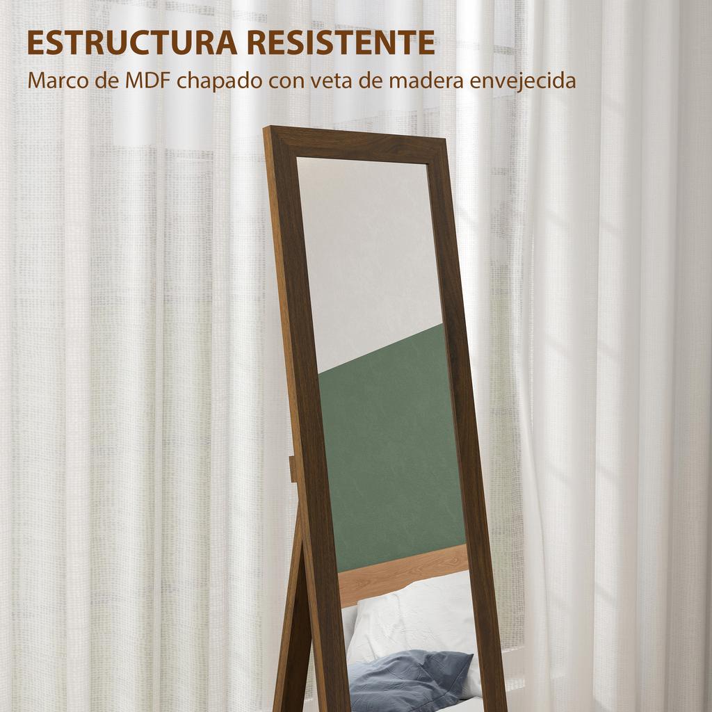 Full Length Mirror, 157 x 37 cm, MDF Frame, Standing, Slanted or Hanging, Walnut Wood
