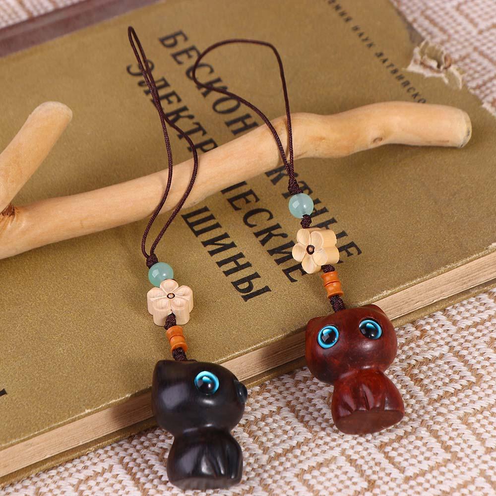 Chinese Style Pendant Mobile Phone Ring Sandalwood Key Chain Lucky Cat Pendant Key Chain Strap