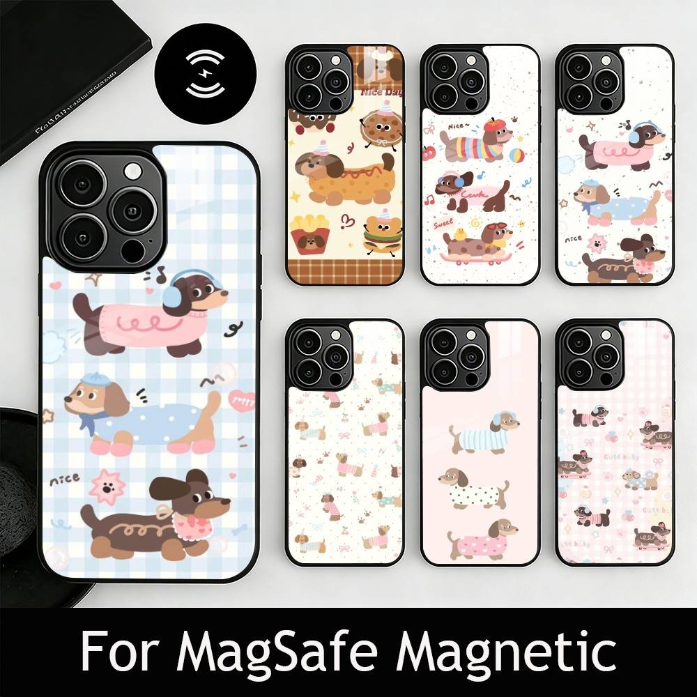 Милый мультяшный чехол для телефона с таксой Для iPhone17,16,15,14,13,12,11 Plus,Pro Магнитный Для Magsafe Беспроводная зарядка