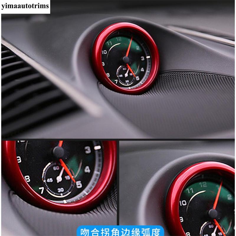 Dashboard Meter Stopwatch Ring Circle Cover Trim Red Accessories For Porsche Macan / 718 Cayman Boxster / Panamera 971 2014-