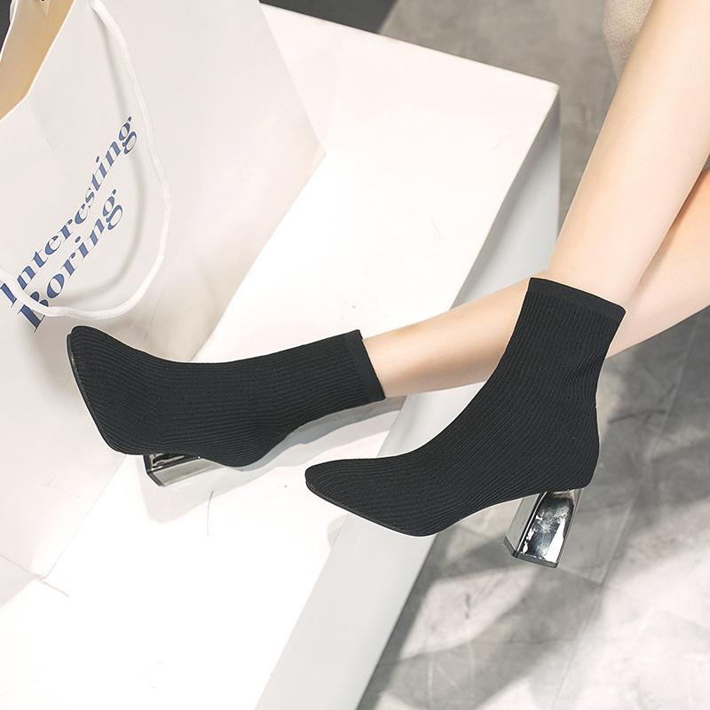 Women's Boots 2024 Spring/autumn New Fashion Simple High Heel Booties Knitted Elastic Comfortable Breathable Women Ankle Boots