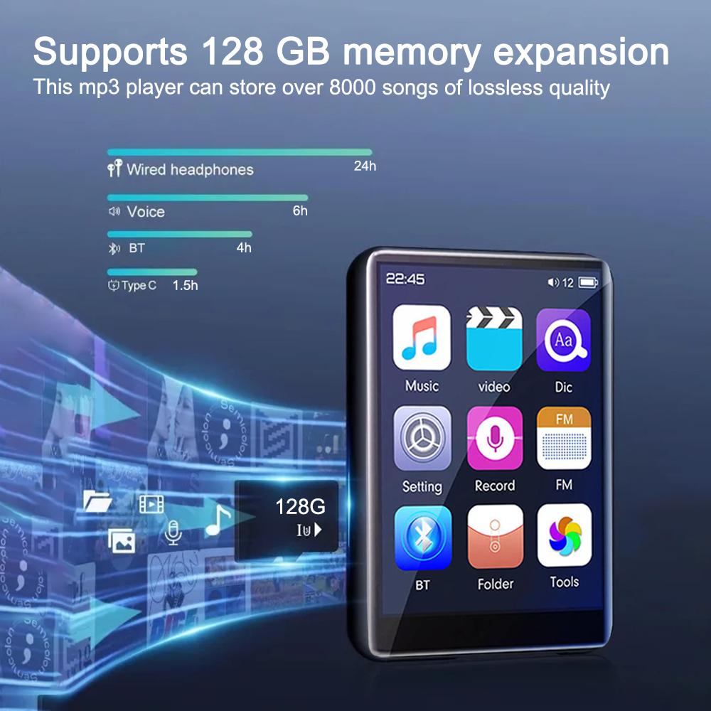 2,4-дюймовый сенсорный экран Bluetooth 5.0 MP3-плеер с динамиком/FM-радио/диктофоном/электронной книгой/музыкальным проигрывателем изображений высокой четкости
