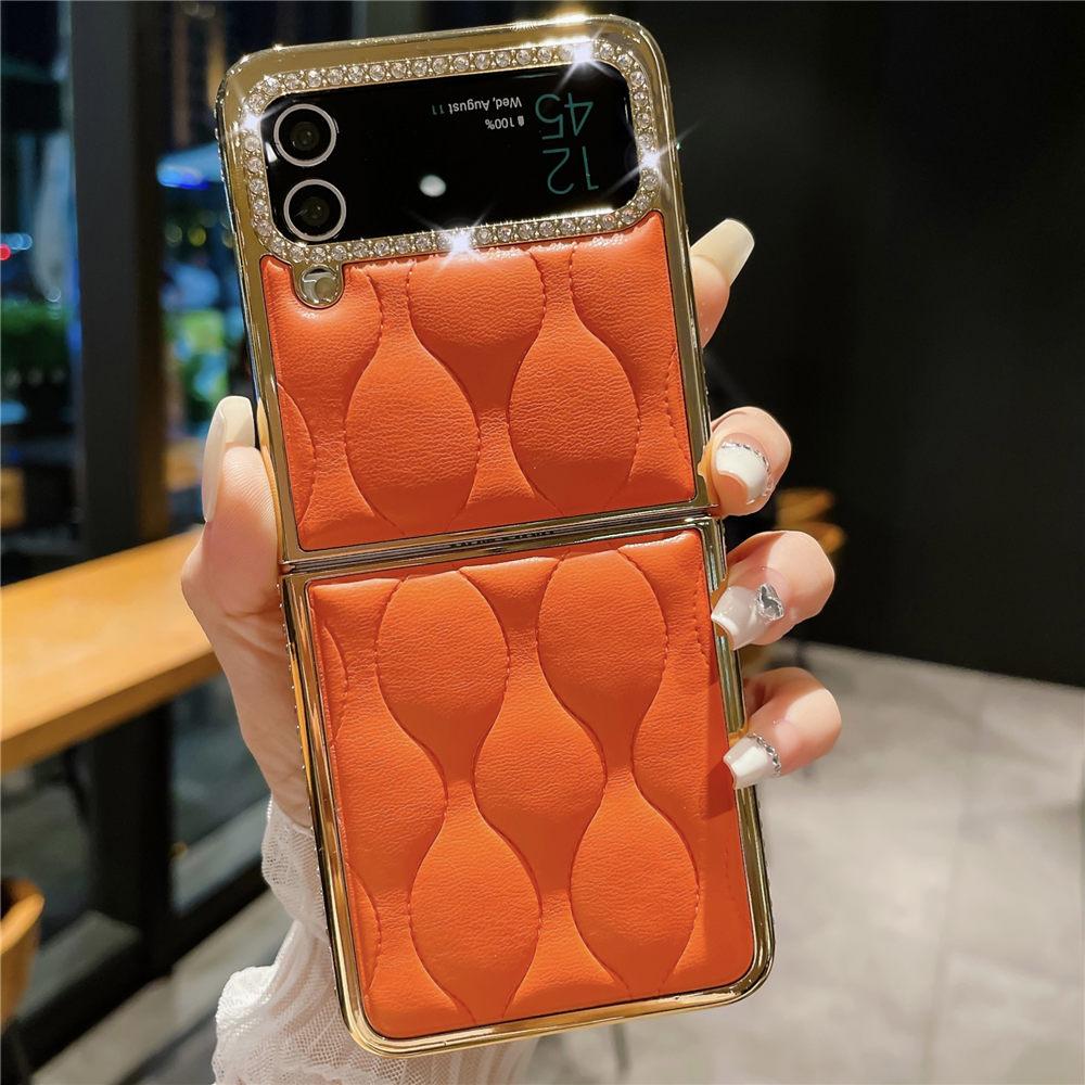 Роскошный чехол из кожи с бриллиантами и золотым покрытием для Samsung Z Flip 6 Flip 5 Flip 4 3 Противоударный чехол-книжка для телефона Coque