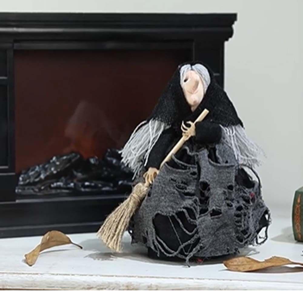Cute Witch Doll Realistic Halloween Witch Pendant Halloween Broom Witch Decoration Haunted House
