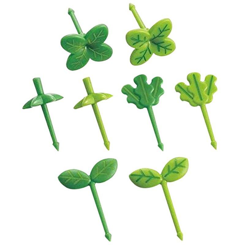 8 шт. Фруктовая вилка Детская зубочистка Шпажка для еды Листья Пластиковое украшение Аксессуар для ланч-бокса Маленькая салатная Крошечная вилка Мини-вилка для торта