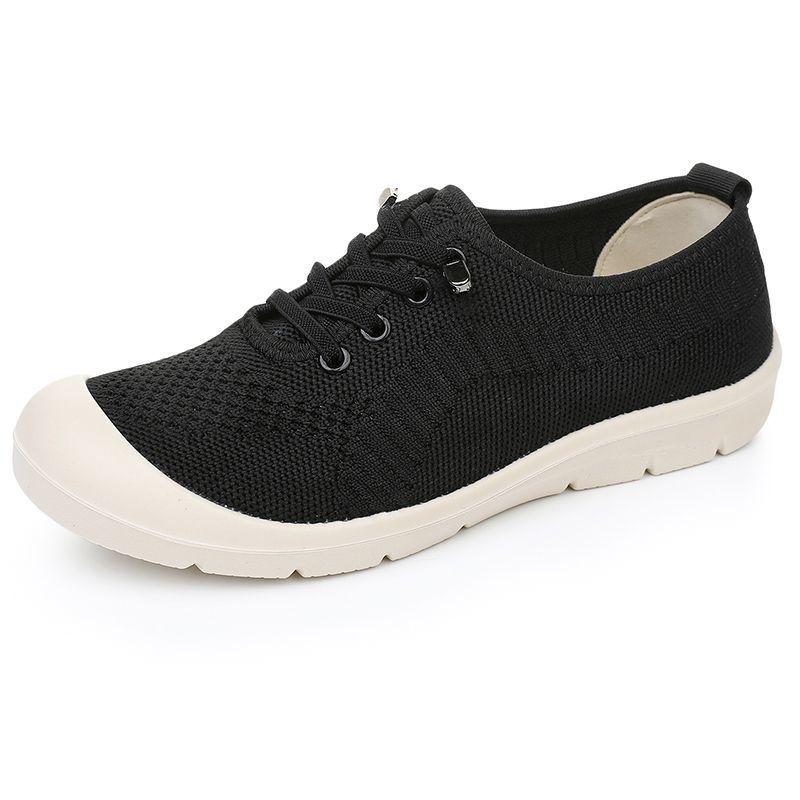 Spring and Autumn Old Beijing Cloth Shoes Women's Breathable and Comfortable Knitted Surface Single Shoes One Pedal Non-slip Comfortable Cas
