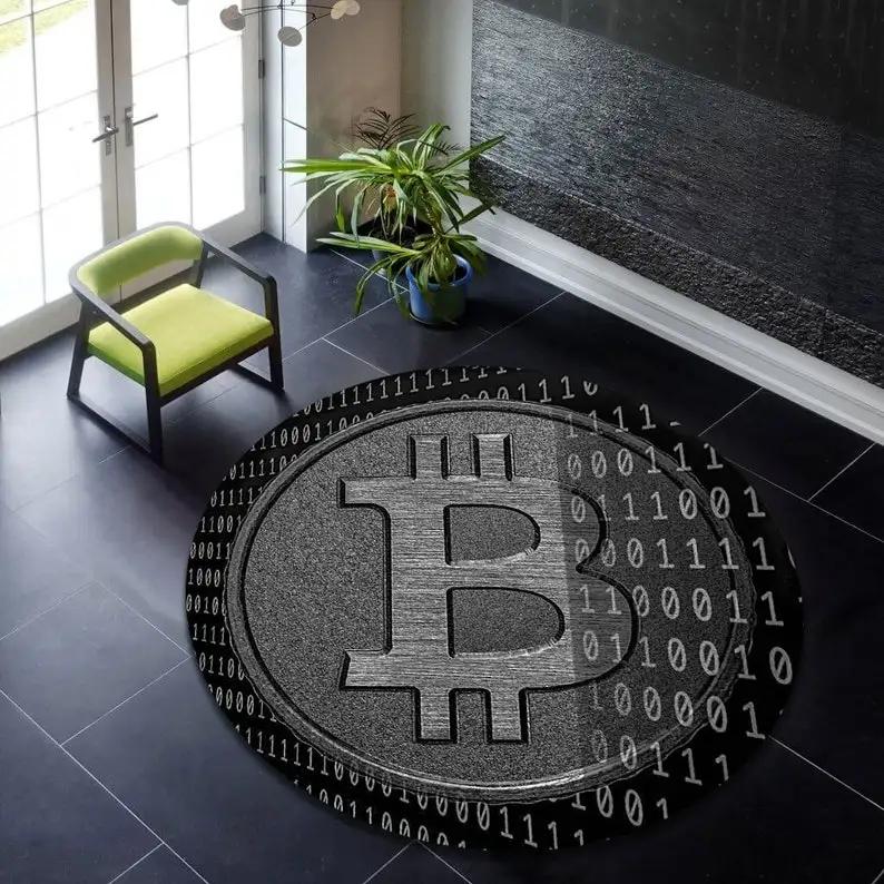 Круглый ковер Bitcoin Противоскользящий Круглый ковер Большой для дома Гостиная Коврик для пола Декор для спальни Коврик под стул Коврик под барабан Коврик для стула