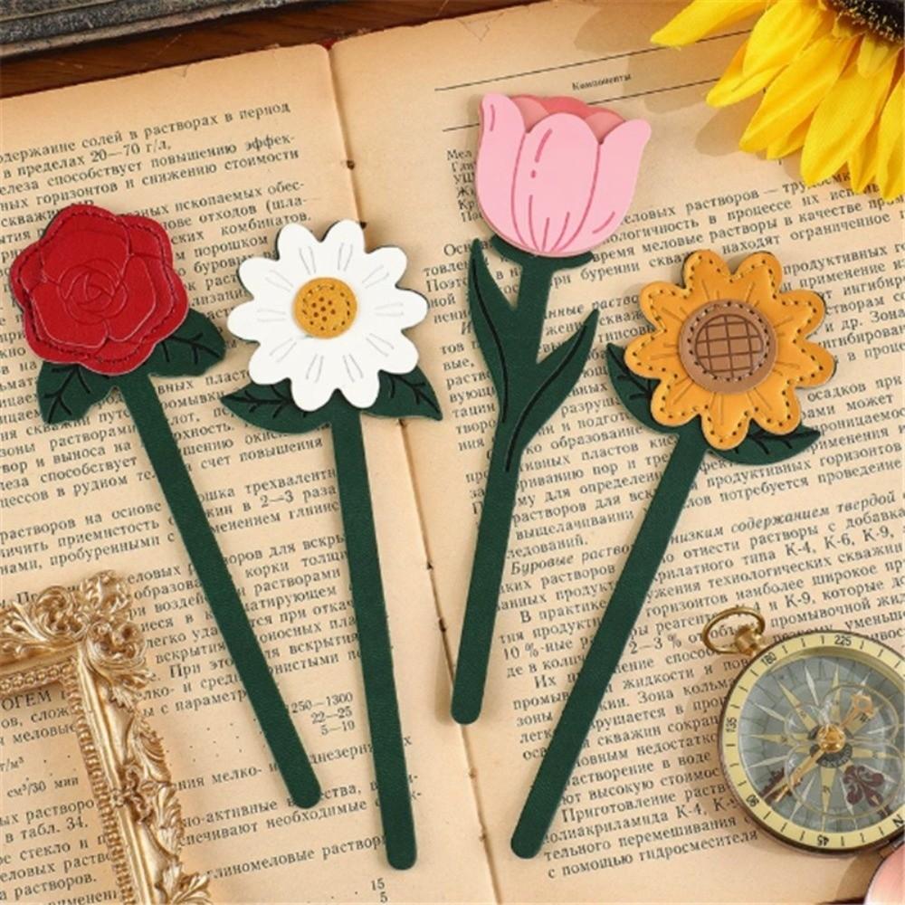Handmade Leather Bookmarks Creative Page Clips Durable 3D Floral Bookmarks Book Lovers