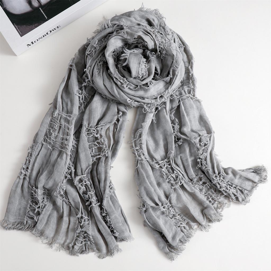 Ripped Hole Tassel Hip Hop Punk Scarf Women Cotton Linen Gothic Vintage Hijab Ethnic Style Apocalyptic Scarf Cape