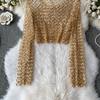 Long Iny Round Sve Sequin Ne Ort Tirt Womens Slim Fit Sli Korean Sle Commute Pure Color Summer Top