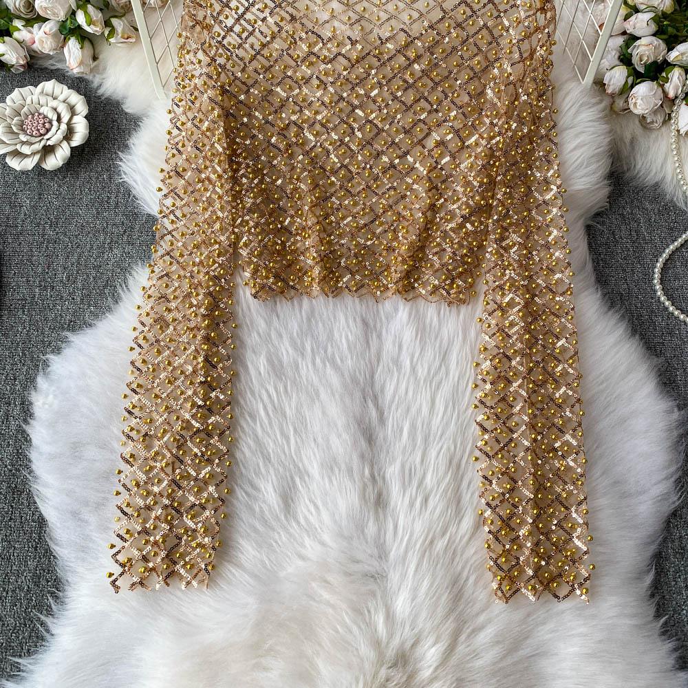 Long Iny Round Sve Sequin Ne Ort Tirt Womens Slim Fit Sli Korean Sle Commute Pure Color Summer Top