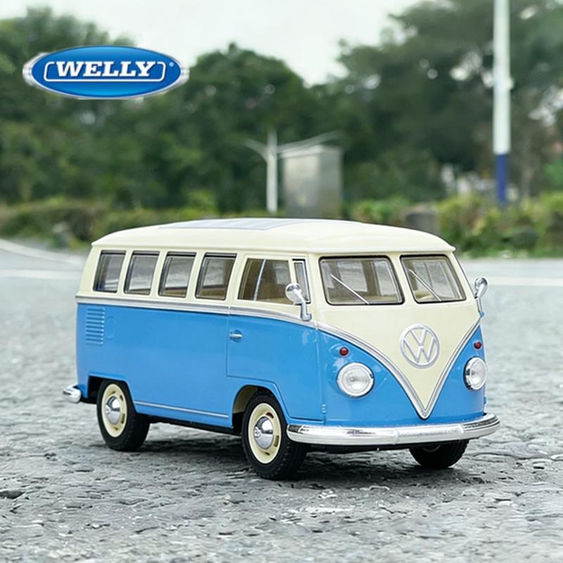 Welly 1/24 Volkswagen T1 BUS 1963 Alloy City BUS Model Diecast Metal Toy Travel Bus Vehicles Car Model High Simulation Kids Gift