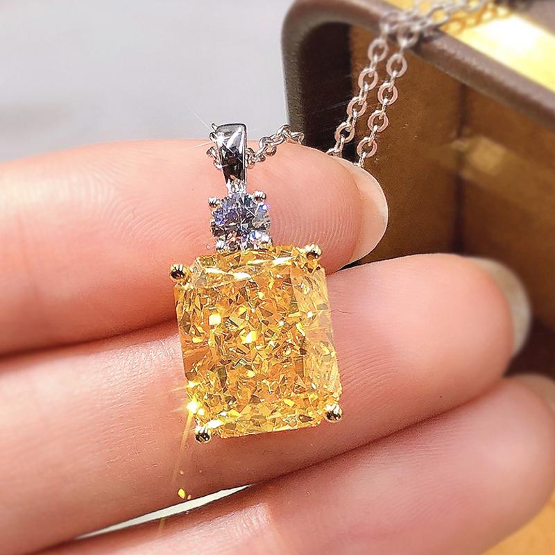 New Luxury Fashion Yellow Cubic Zirconia Wedding Necklace for Women Simple Elegant Lady's Jewelry Party Fancy Birthday Gift