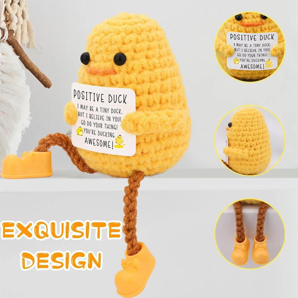 Cute Positive Energy Duck Positive Knitted Doll Crochet Emotional Support Duck Bookshelf Office Decor Gift