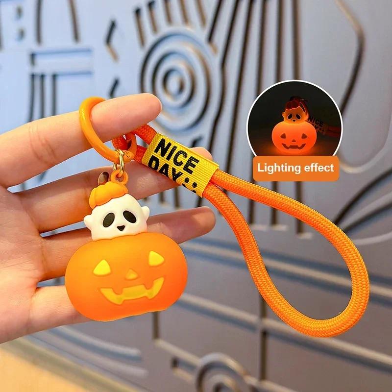 New Halloween Pumpkin Lamp Keychain for Men and Women, Cartoon Skull Model, Car Bag Pendant, Keyholder Accessories, Kawaii