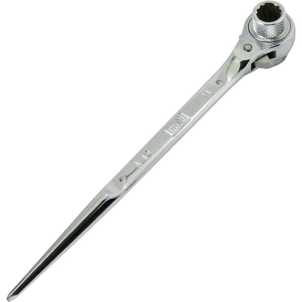 Ключ с трещоткой KH Holding, прямой, длинный, серебристый, 35141, двусторонний, 17×21