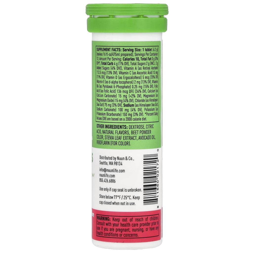 Nuun, hydration, vitamins, effervescent tablet vitamin supplement, strawberry melon flavor, 12 tablets