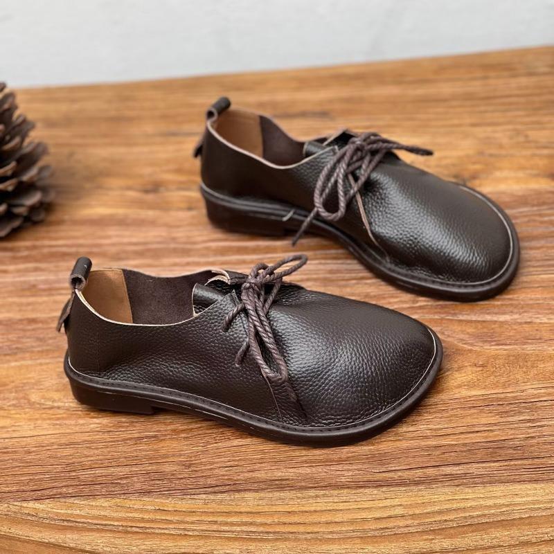 Туфли из коровьей кожи ручной работы, ретро-мокасины с круглым носком и мягкой подошвой, повседневные кожаные туфли