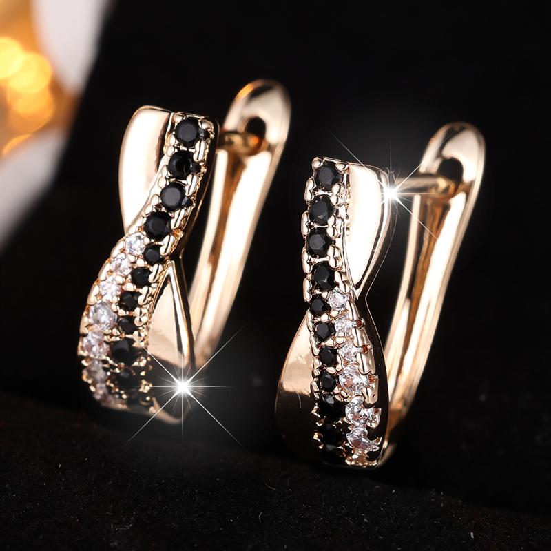1 Pair Black White Zircon Cross Clip On Earrings for Women Luxury Vintage Gold Color Hoop Earrings Wedding Jewelry