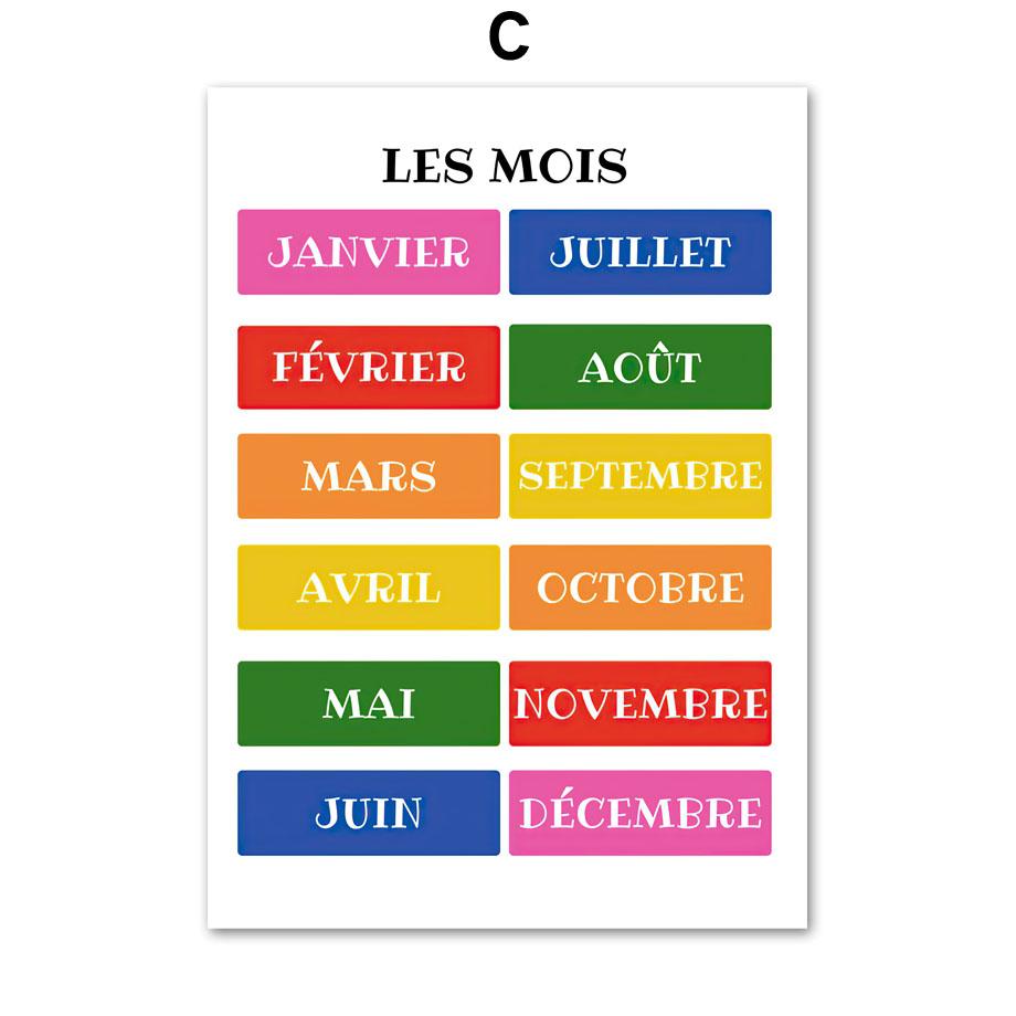 French Language Posters And Prints Educational Alphabet Nursery Wall Art Canvas Painting Wall Pictures Baby Kids Classroom Decor