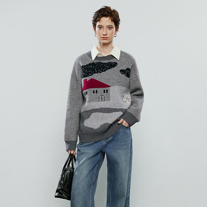 Chuyu Women's Cartoon Jacquard Loose-Fit Sweater