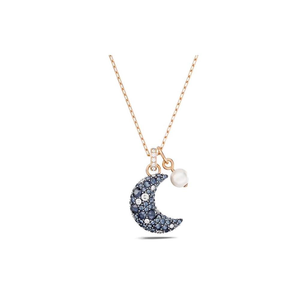 Swarovski Ожерелье с подвеской в форме луны Luna для женщин, розовое золото, синий 5671585