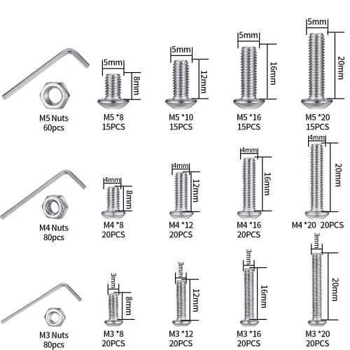 440-Piece Hex Socket Head Bolts, Hex Socket Head Bolts, Bolt Nut Set, Pan Head Machine Screws, Stainless Steel Screws, Bolt Set, Machine Screws, Assor