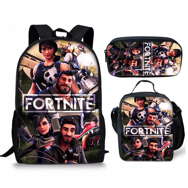 3 шт. Рюкзак для активного отдыха Fortnite Аниме Мультфильм Школьная сумка Большая вместимость Студенческие школьные сумки Пенал Милый и очаровательный Сумка для обеда Подарок на день рождения