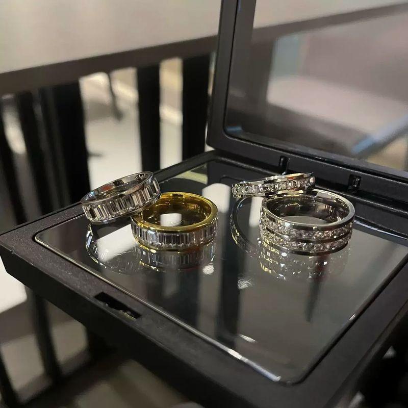 Non-Fading Full Diamond Titanium Steel Ring Ring Men Fashion Cold Hip Hop Niche Design Couple Index Finger Ring