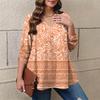 Women's Plus Size Fashion Printed Casual Pleated Round Neck Long Sleeve Top
