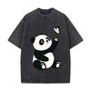 Playful Panda Butterfly Minimal Line Washed Faded Vintage Short Sleeve Fashion Versatile Daily Tee