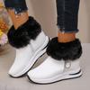 2025 Winter New Warm White Snow Boots Women Side Zip Thick Plush Hidden Heel Shoes Woman Fashion Faux Fur Platform Ankle Boots