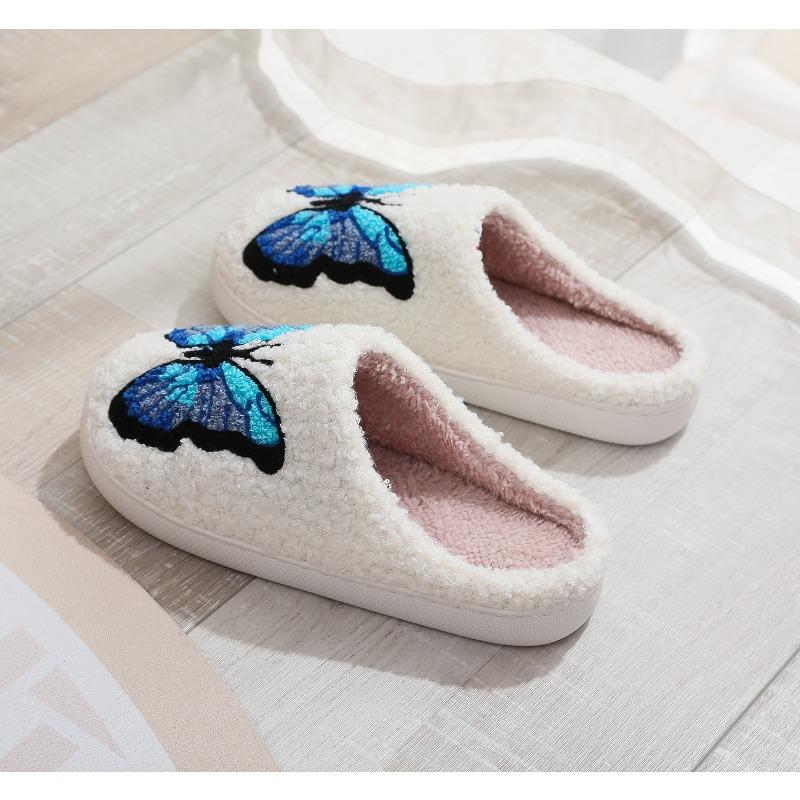 Новые удобные домашние цветные хлопковые тапочки с бабочками для зимних женщин, толстая подошва для тепла в помещении