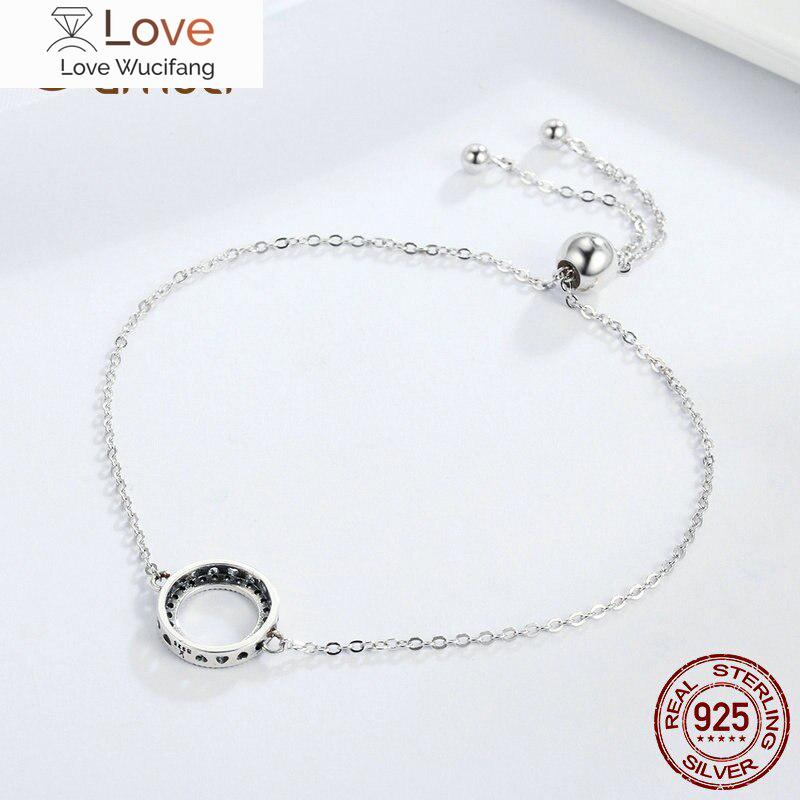 Trendy 925 Sterling Silver Glittering Round Circle Chain Link Strand Bracelets For Women Sterling Silver Jewelry